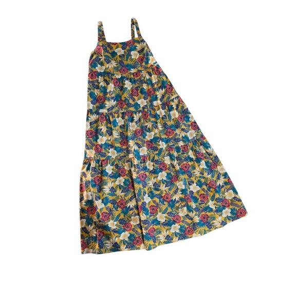 DlP Dress Womens Large Yellow Red Green White Floral Sleeveless Maxi Tiered - Picture 6 of 7
